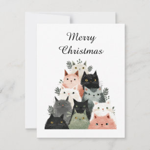 Cartes Pour Fêtes Annuelles Amoureux des Animaux Mignons Drôles Chats Sapin de