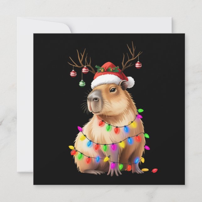 Cartes Pour Fêtes Annuelles Amoureux des capybaras Lumières de Noël Cappy Xmas (Devant)