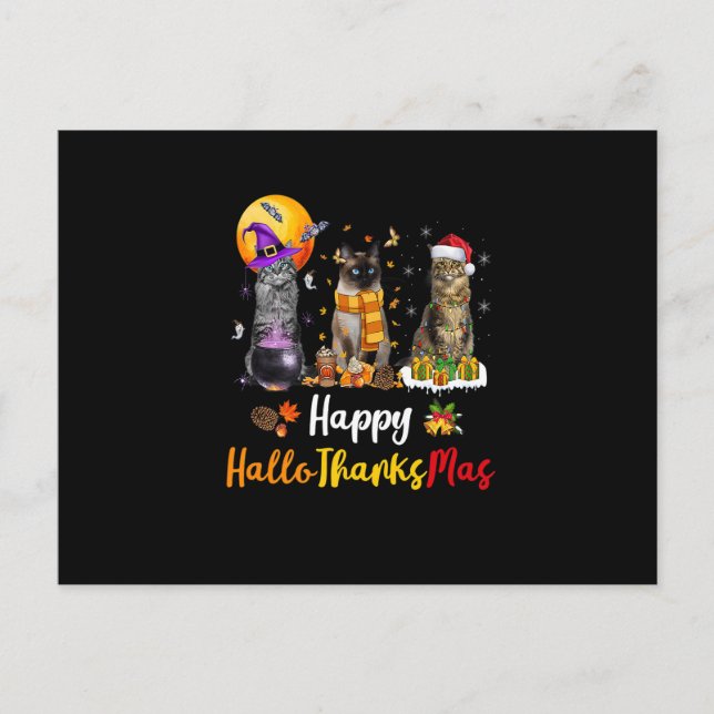 Cartes Pour Fêtes Annuelles Amoureux des chats Halloween Action de grâce Noël  (Devant)