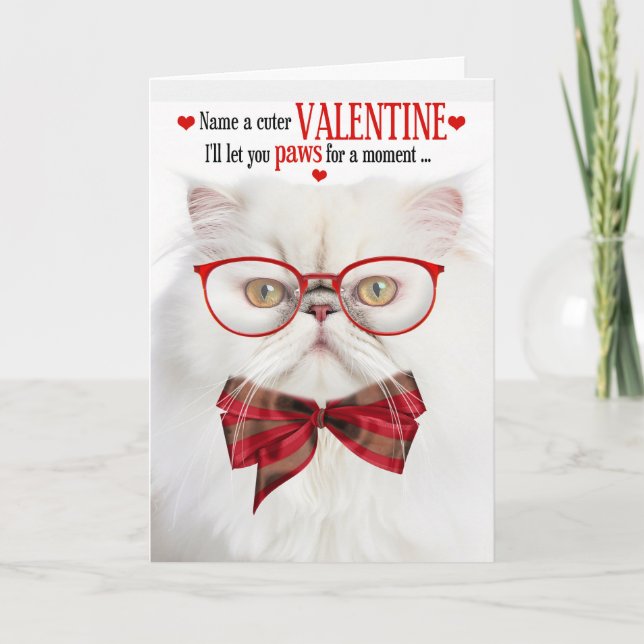 Cartes Pour Fêtes Annuelles Amoureux des chats perse blanc Valentine Feline Hu (Devant)