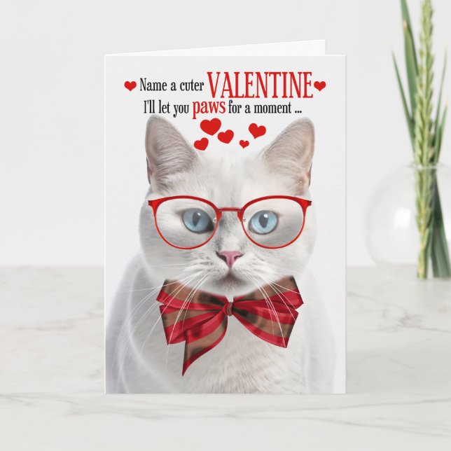 Cartes Pour Fêtes Annuelles Amoureux des chats White Shorthair Valentine Felin (Devant)