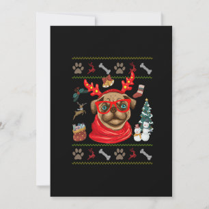Cartes Pour Fêtes Annuelles Amoureux drôles de chien Mignon Pug bois de renne