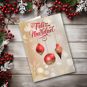 Cartes Pour Fêtes Annuelles Ampoules Pailletées Rouges Feliz Navidad Paix sur