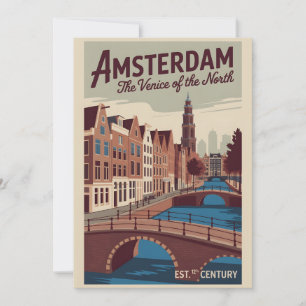 Cartes Pour Fêtes Annuelles Amsterdam Pays-Bas Skyline Voyage Rétro