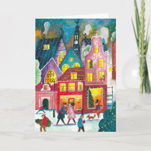 Cartes Pour Fêtes Annuelles Amsterdam ville sous la neige illustration Noël