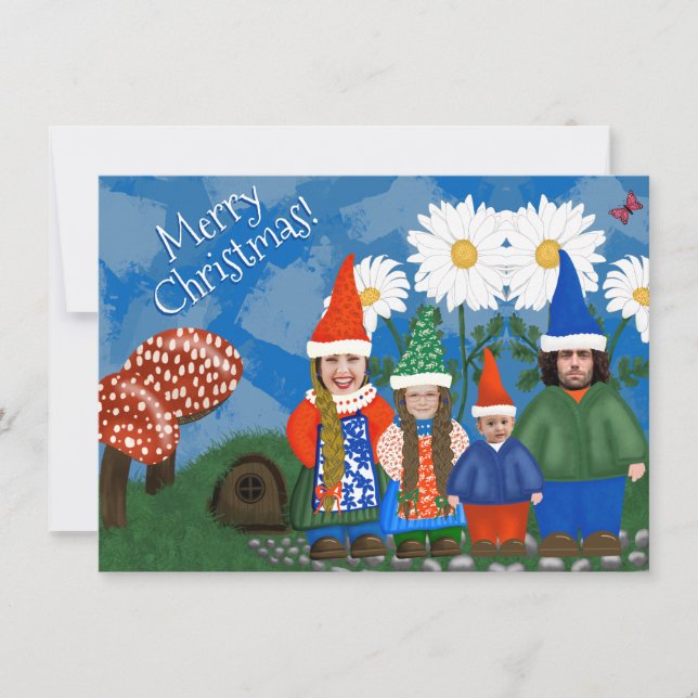Cartes Pour Fêtes Annuelles Amusant Ajouter Photo Gnome Famille Joyeux Noël (Devant)