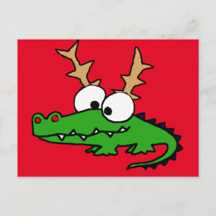 Cartes Pour Fêtes Annuelles Amusant Alligator avec Antlers Christmas Art