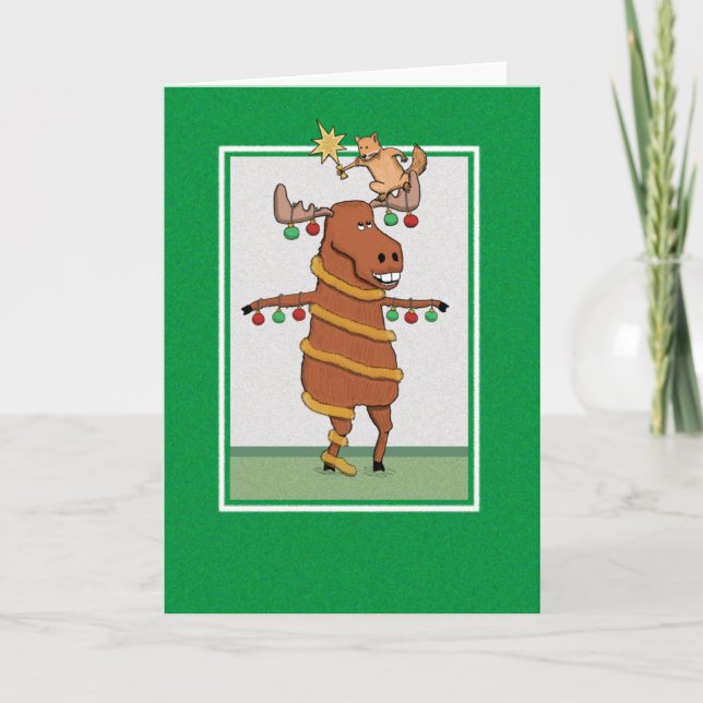 Cartes Pour Fêtes Annuelles Amusant arbre de Noël d'orignal (Devant)