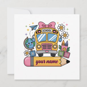 Cartes Pour Fêtes Annuelles Amusant bus scolaire mignon Éducation enfant ret