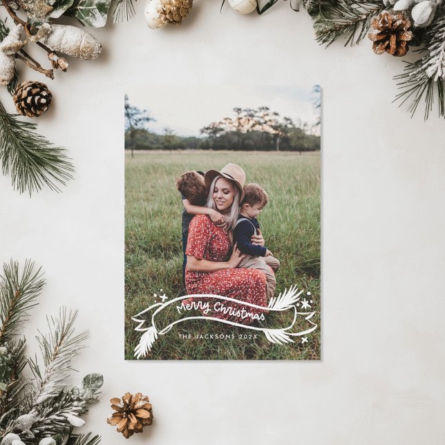 Cartes Pour Fêtes Annuelles Amusant Écrit Joyeux Noël sur un ruban dessiné (Créateur téléchargé)