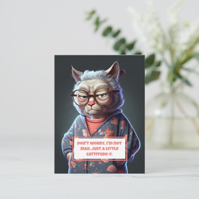 Cartes Pour Fêtes Annuelles Amusant et mignon chat Vieux Lady (Debout devant)