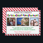 Cartes Pour Fêtes Annuelles Amusant et original Trois photos incluses Fantaisi<br><div class="desc">Cette carte de vacances amusante et originale présente trois photos et une légende humoristique et politiquement correcte qui dit "Je vous souhaite un ChristmaSolsticHanukKwanzaa fabuleux !" - mélangeant les mots Noël, Solstice, Hanouka et Kwanzaa en un seul long mot drôle. Le fond est à rayures rouges et blanches et il...</div>