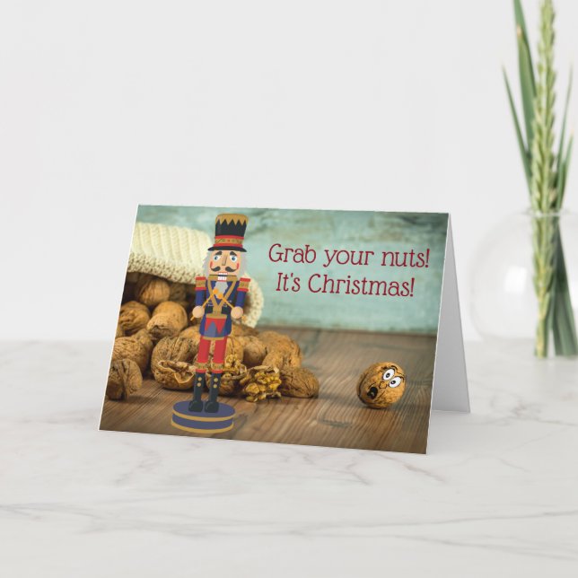 Cartes Pour Fêtes Annuelles Amusant Grab Your Nuts Nutcracker Noël (Devant)