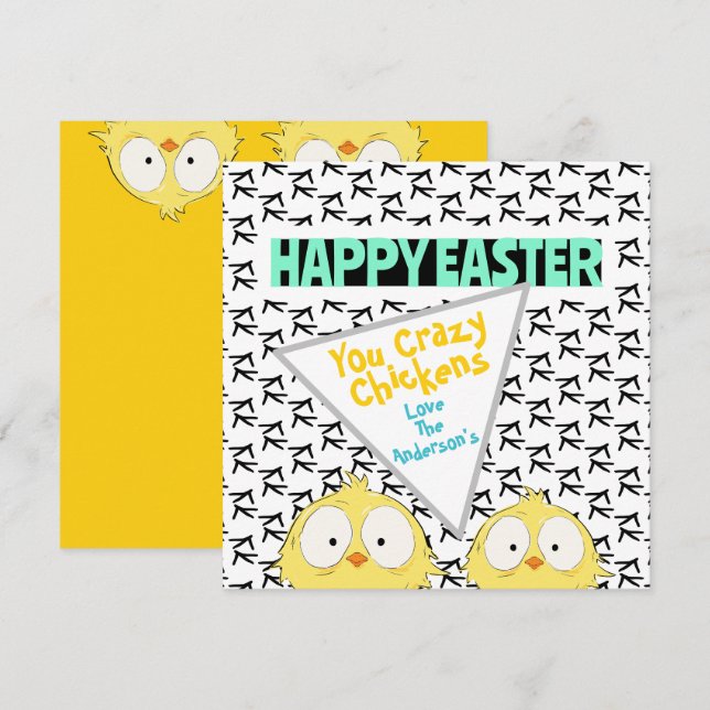 Cartes Pour Fêtes Annuelles Amusant "Happy Easter You Crazy Chickens" | Pâques (Devant / Derrière)