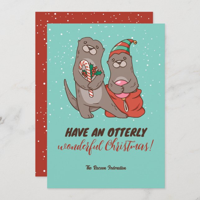Cartes Pour Fêtes Annuelles Amusant jeu de Otter Pun hiver Joyeux Noël (Devant / Derrière)