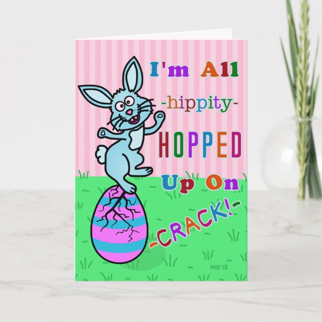 Cartes Pour Fêtes Annuelles Amusant lapin de Pâques Cracké Humour d'oeufs (Devant)