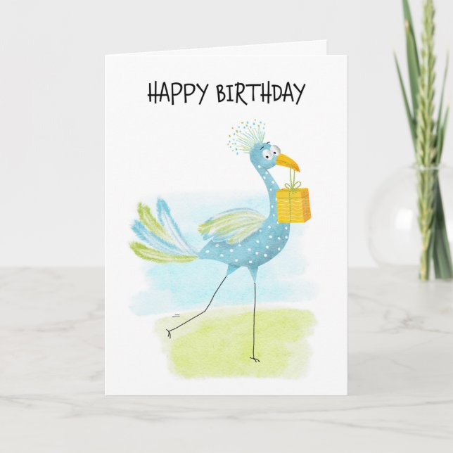 Cartes Pour Fêtes Annuelles Amusant Oiseau Bleu Whimsical avec Zones Blanches  (Devant)