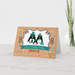 Cartes Pour Fêtes Annuelles Amusant Penguin Famille 3 Fêtes de Noël personnali