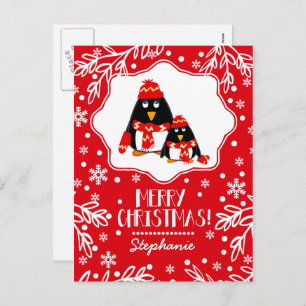 Cartes Pour Fêtes Annuelles Amusant Petit Pingouins Nom personnalisé Noël