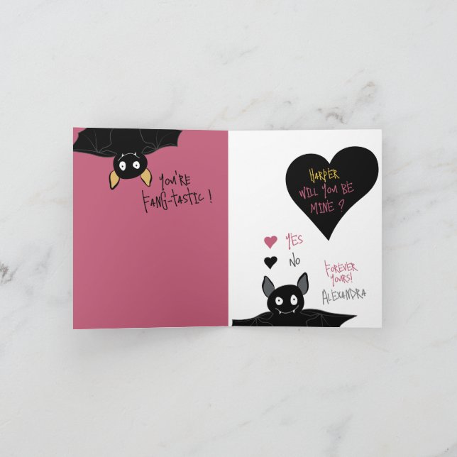 Cartes Pour Fêtes Annuelles Amusant "Serez-Vous À Moi ?" Bat Love + Valentine  (Intérieur)