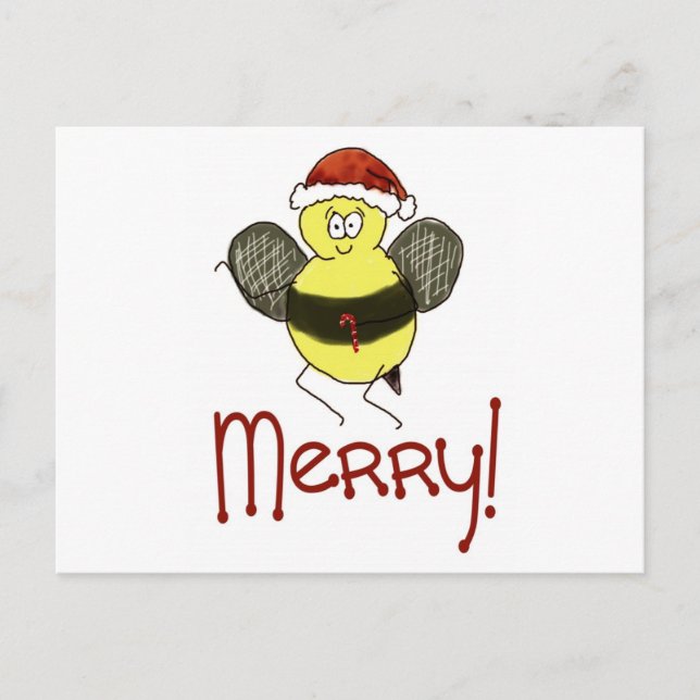 Cartes Pour Fêtes Annuelles Amusant Whimsical Bee Joyeux Noël (Devant)