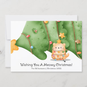 Cartes Pour Fêtes Annuelles Amusante chatte Meowy Arbre de Noël Aquarelle