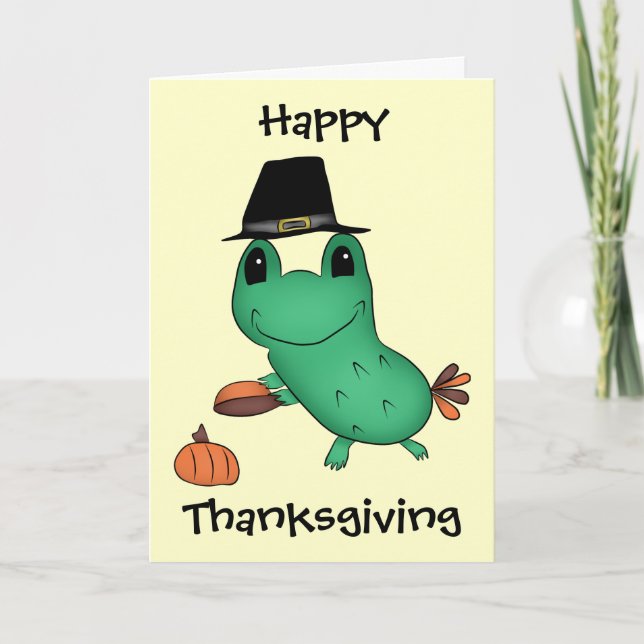 Cartes Pour Fêtes Annuelles Amusante grenouille pèlerine Thanksgiving (Devant)