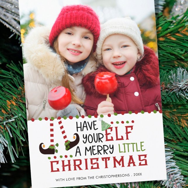 Cartes Pour Fêtes Annuelles Amusante Mignonne Elfe Joyeux Petite Photo de Noël (Créateur téléchargé)