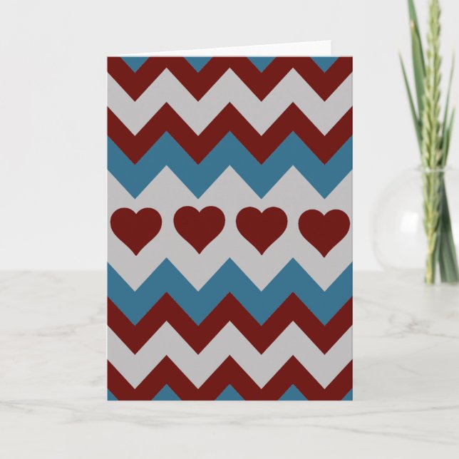 Cartes Pour Fêtes Annuelles Amusants Coeurs rouge et bleu Chevron Motif (Devant)