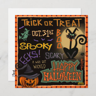Cartes Pour Fêtes Annuelles Amusants Halloween Chat noir Citrouille Inspirivit