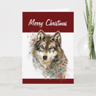 Cartes Pour Fêtes Annuelles Amusants Silly Aquarelle Wolf Humour de Noël