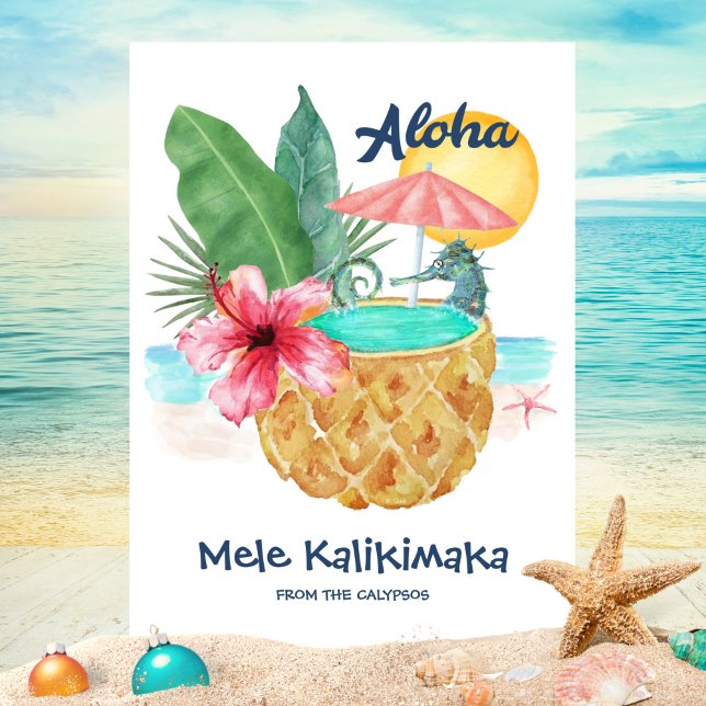 Cartes Pour Fêtes Annuelles Ananas à cheval Aloha Plage tropicale Noël (Créateur téléchargé)