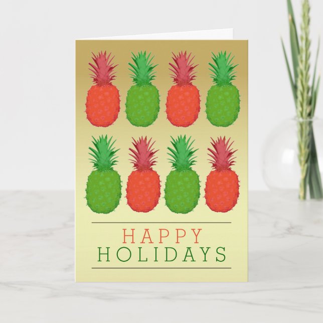Cartes Pour Fêtes Annuelles Ananas de Noël tendance Rouge or et Vert (Devant)