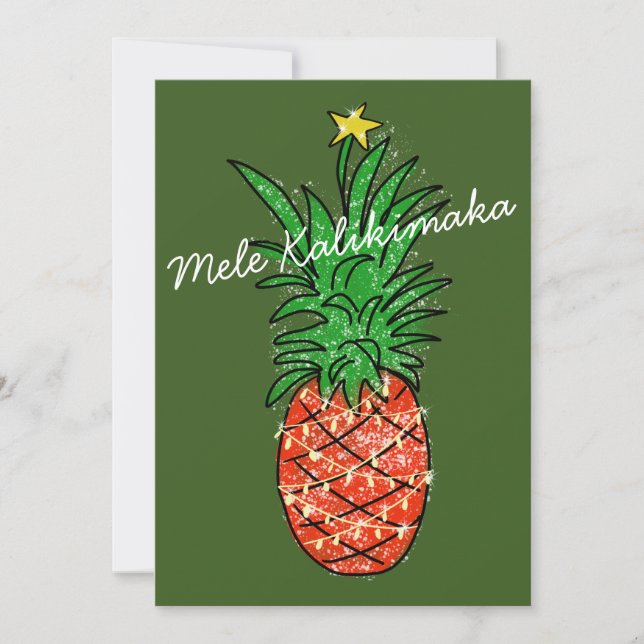 Cartes Pour Fêtes Annuelles Ananas tropical Mele Kalikimaka avec lumières (Devant)