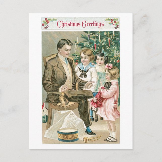 Cartes Pour Fêtes Annuelles Ancien Noël, Famille (Devant)
