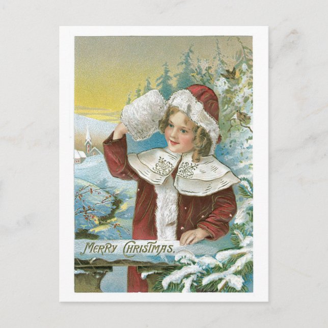 Cartes Pour Fêtes Annuelles Ancien Noël, Fille (Devant)