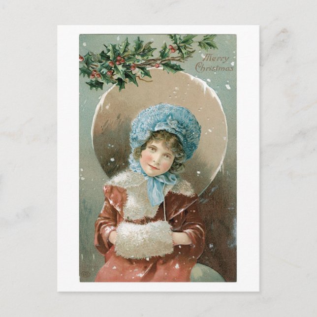 Cartes Pour Fêtes Annuelles Ancien Noël, Fille (Devant)