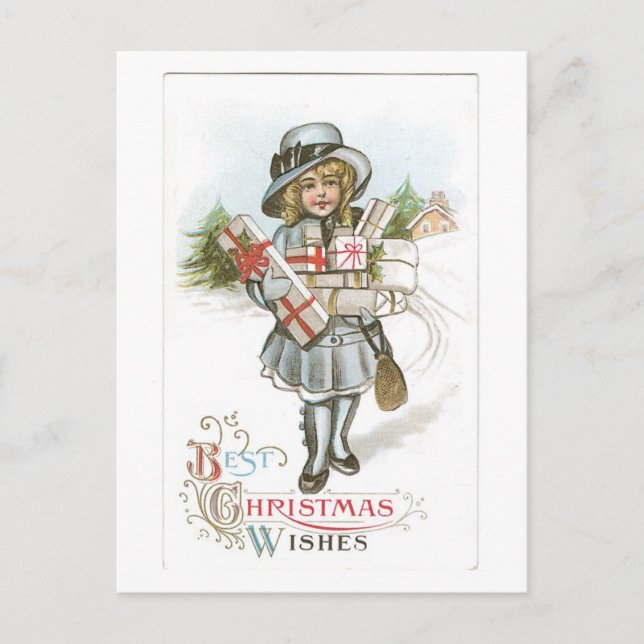 Cartes Pour Fêtes Annuelles Ancien Noël, Fille (Devant)