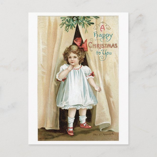 Cartes Pour Fêtes Annuelles Ancien Noël, Fille (Devant)