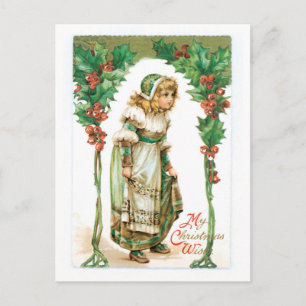 Cartes Pour Fêtes Annuelles Ancien Noël, Fille, Holly
