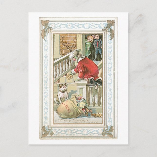 Cartes Pour Fêtes Annuelles Ancien Noël, Père Noël & Chien (Devant)