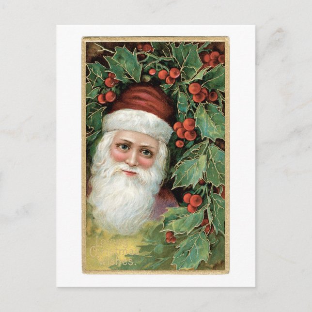 Cartes Pour Fêtes Annuelles Ancien Noël, Père Noël, Holly (Devant)