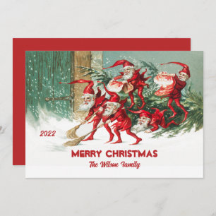Cartes Pour Fêtes Annuelles Ancien Père Noël Elves Personnalisé Joyeux Noël