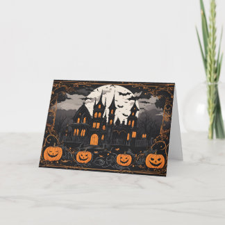 Cartes Pour Fêtes Annuelles Ancienne maison hantée d'Halloween et citrouilles 