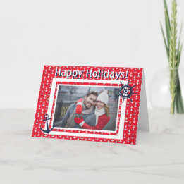 Cartes Pour Fêtes Annuelles Ancre nautique et barre de navire avec photo et te