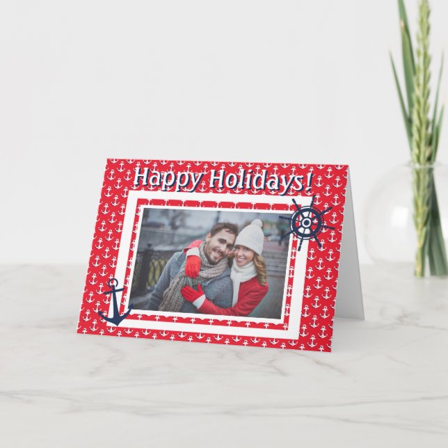Cartes Pour Fêtes Annuelles Ancre nautique et roue de navire Photo et texte pe (Devant)