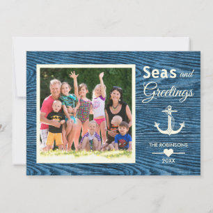 Cartes Pour Fêtes Annuelles Ancre nautique Océan Rustique Bleu photo de Noël