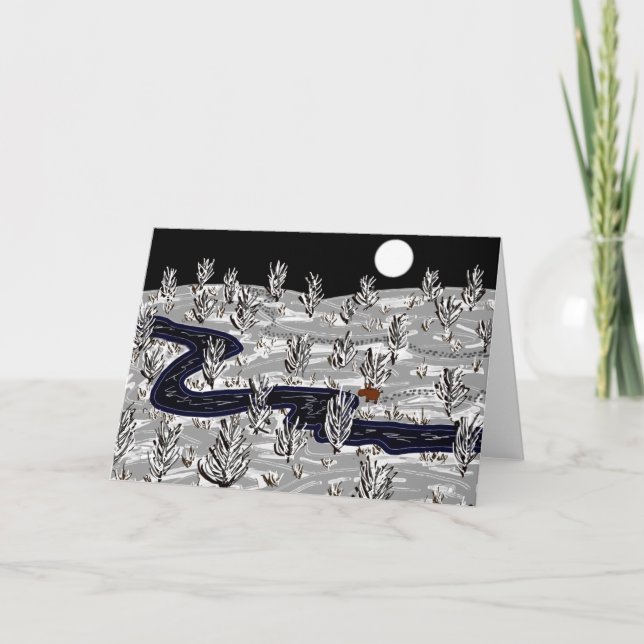 Cartes Pour Fêtes Annuelles âne au clair de lune dans la neige (Devant)