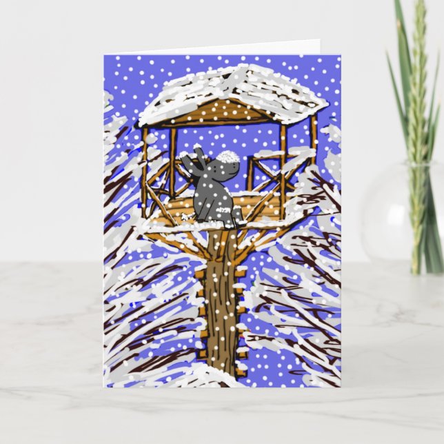 Cartes Pour Fêtes Annuelles âne dans la cabane à neige (Devant)