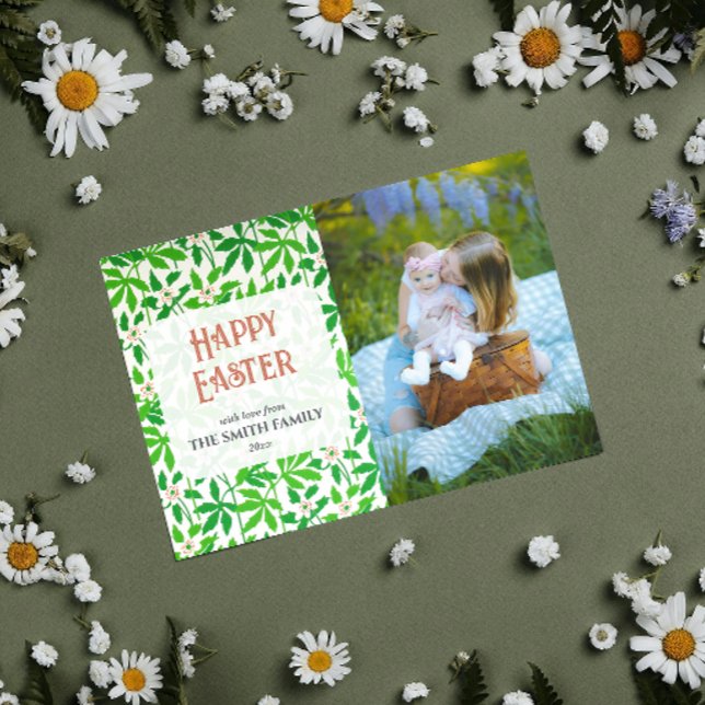 Cartes Pour Fêtes Annuelles Anemone Green Family Photo Joyeux Pâques (Créateur téléchargé)